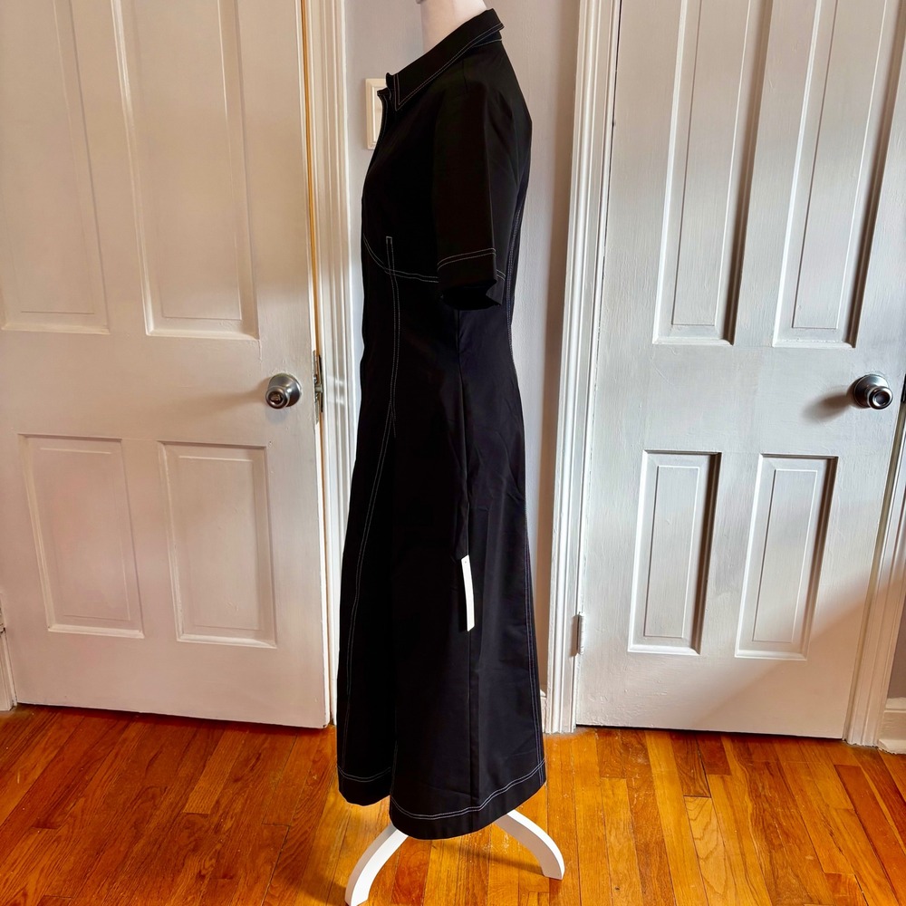 NEW Exquise Womens Medium Nara Dress Black Contrast Stitch Short Sleeve Midi - Picture 2 of 8